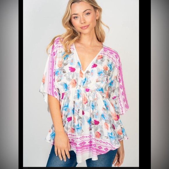 πHPπ White Birch Floral Blouse π White Magenta & Blue - Picture 2 of 15